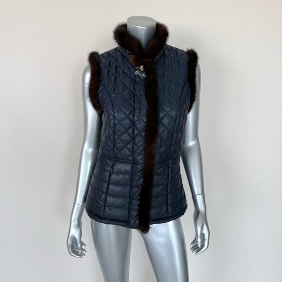 NEW!!! Rolf Schulte women navy color vest with natural mink size S Retail 1250$ - Picture 1 of 10